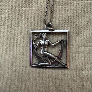 Vintage Margot de Taxco square Virgo zodiac sterling silver necklace
